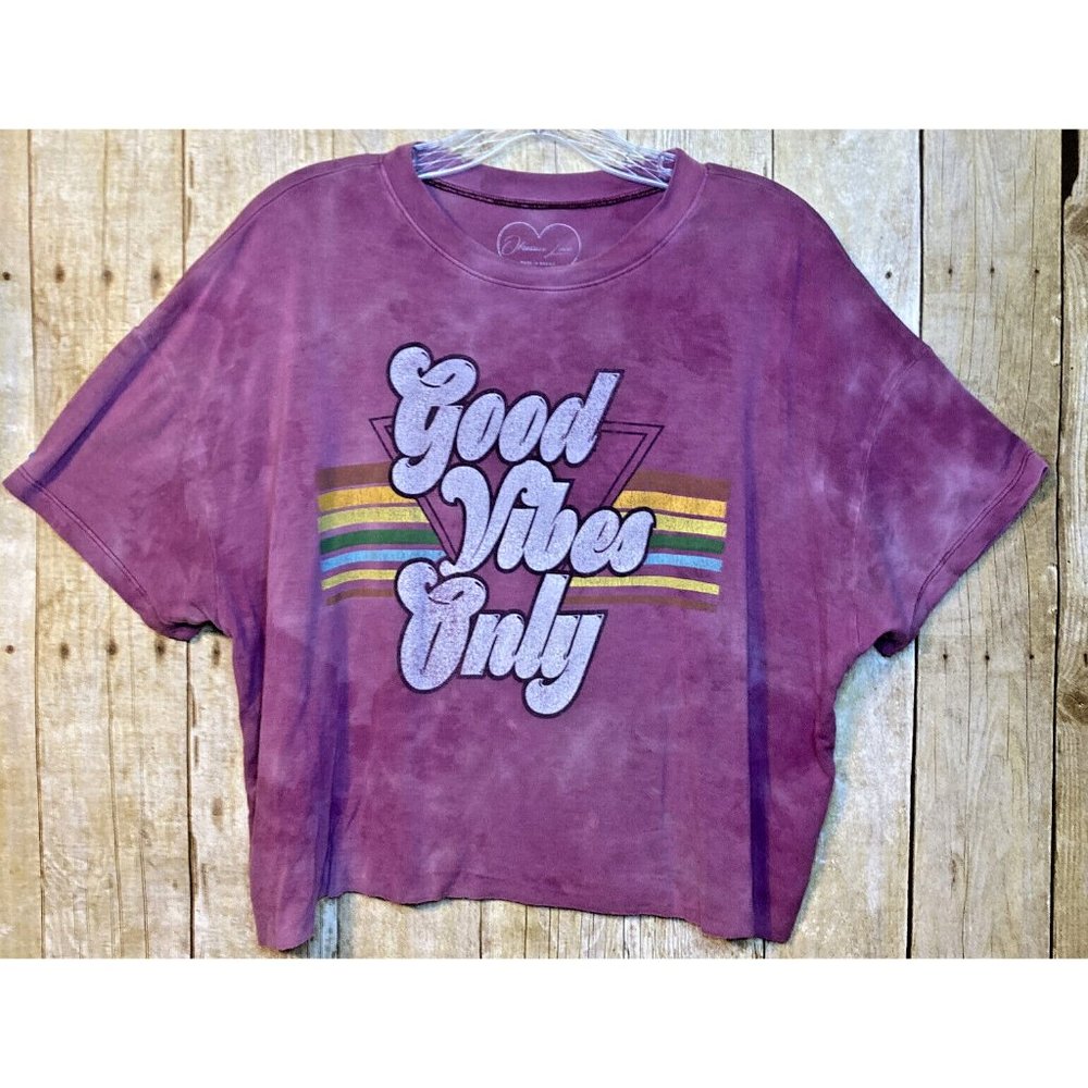 Women's Obsessive Love Crop Top Purple Tie Dye Good Vibes Only T-Shirt Sz XL